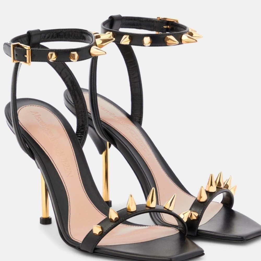 Alexander McQueen Black Heels with Gold Spikes- only worn 1x - Picture 7 of 10